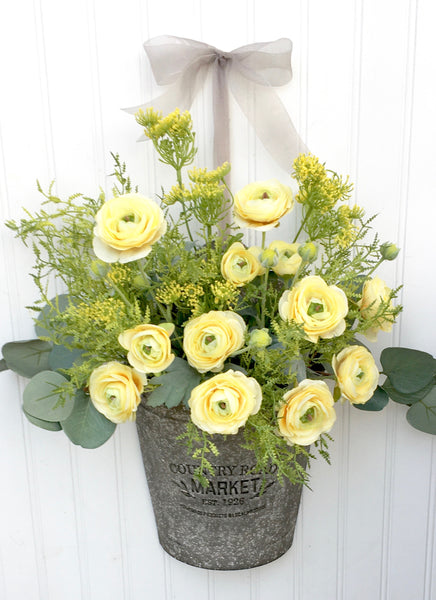 Farmhouse Yellow Ranunculus Door Planter