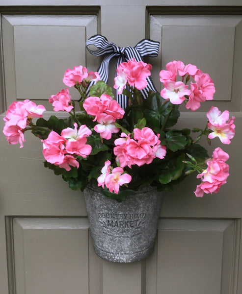 Farmhouse Pink Geranium Door Planter