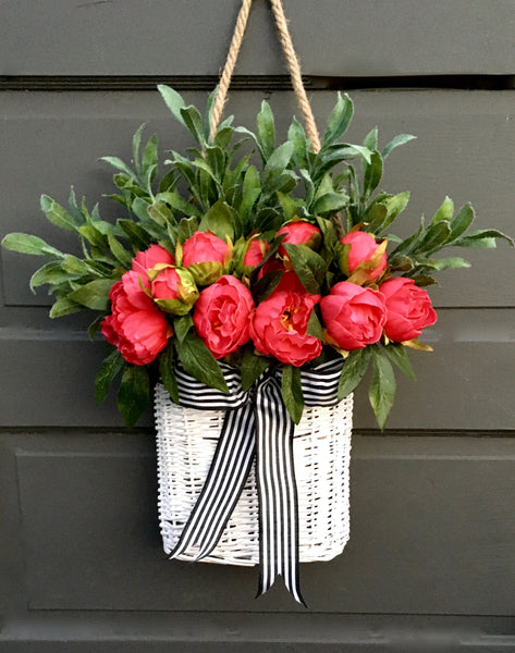 Pink Peony Door Basket