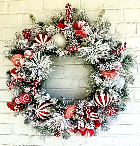 Snowy Peppermint Wreath--Large