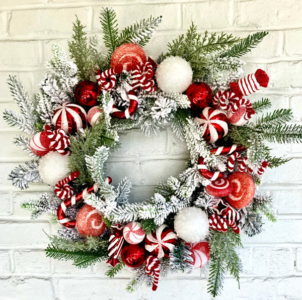 Snowy Peppermint Wreath--Medium