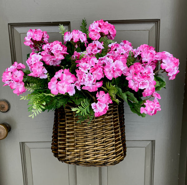 Pink Geranium Door Basket--Large