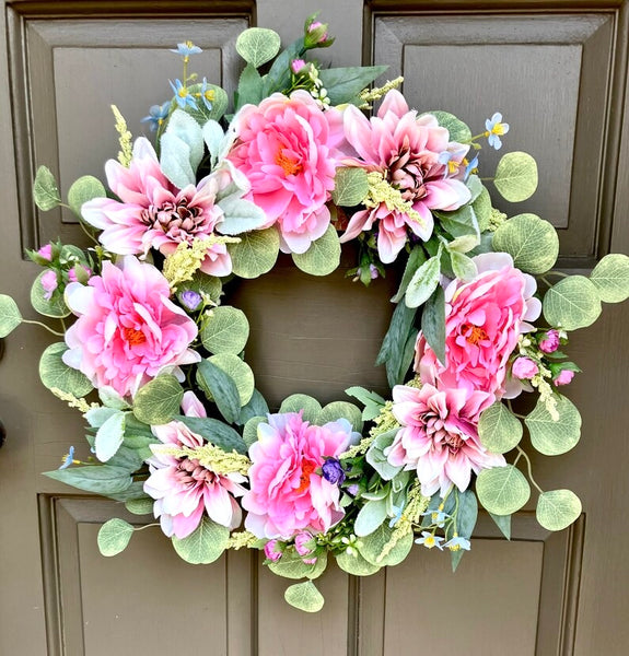 Great Mom's Day Gift--Spring Pink Flower Wreath
