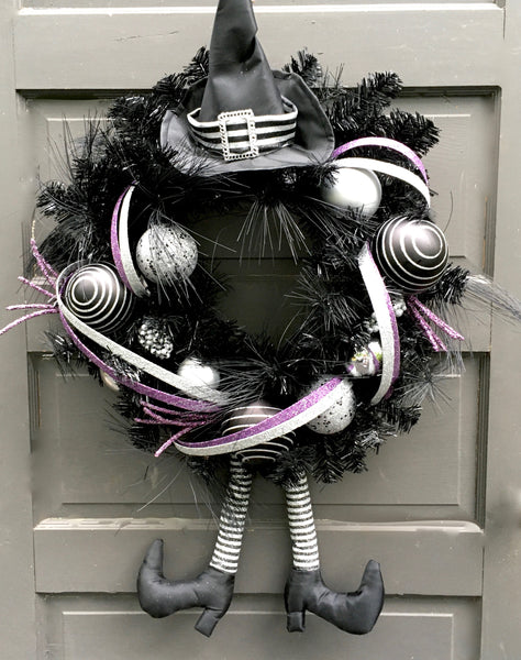 Black & Silver Halloween Witch Wreath