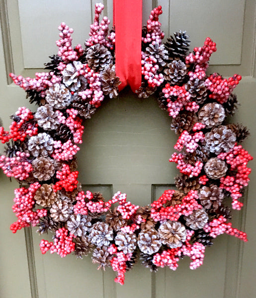 Festive Pine Cone & Red Berry Wreath