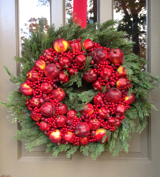 Holiday Pomegranate & Evergreen Wreath