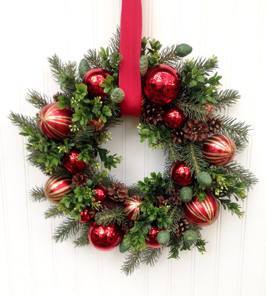 Ornament & Boxwood Wreath