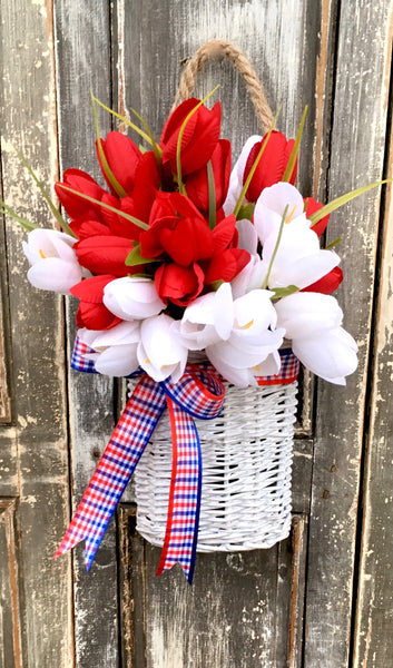 Red & White Tulip Door Basket--Great Gift!