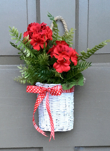 Small Red Geranium Door Basket--Great Gift