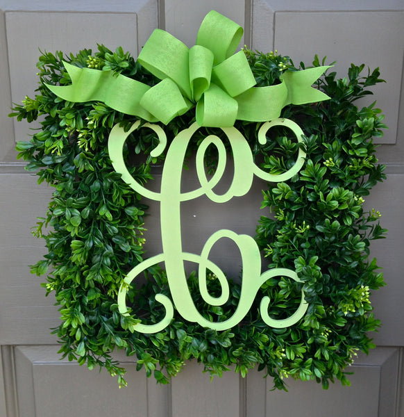 Monogram Boxwood Wreath (Green Bow)