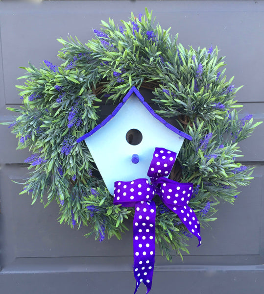 Blue Birdhouse Wreath