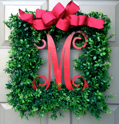Merry Monogram Wreath (Red Bow)