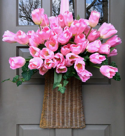 Lovely Pink Tulip Door Basket