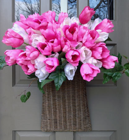 Pink & White Tulip Door Basket